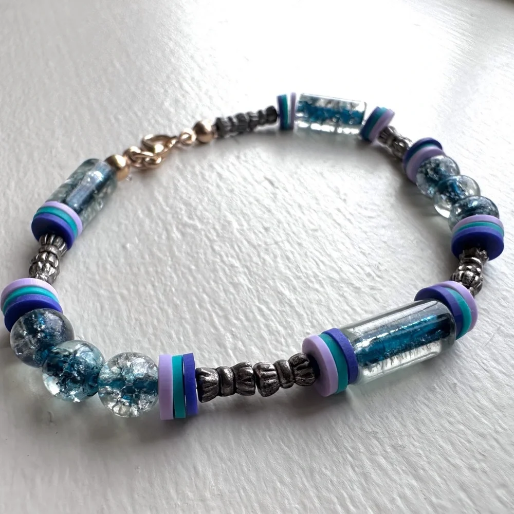 Clay bead bracelet colorful shiny pearl metel bead hand made - Picture 1 of 4